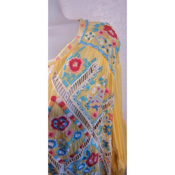 JOHNNY WAS 3x YELLOW FLORAL Arges Tunic - Embroidered - long sleeve Shirt Blouse - Picture 7 of 13
